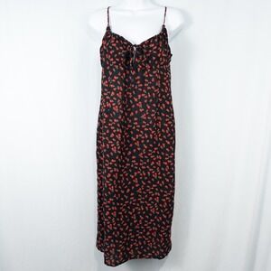 Princess Polly Noda Floral Sleeveless Midi Dress Size 10 Black Red Milkmaid